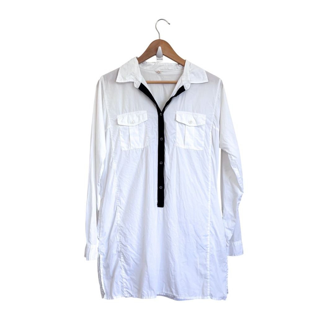 J. Crew Womens Popover Preppy Tunic Shirt Size S White Cotton Pockets Coastal